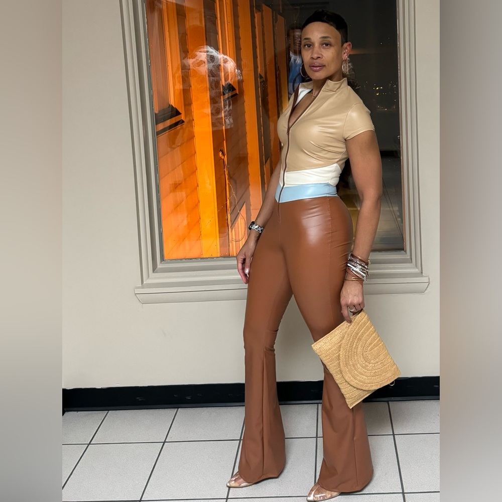 Stylish Tan and Brown Flared Legs Jumpsuit